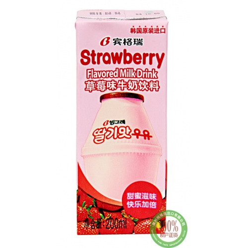 宾格瑞草莓味牛奶饮料 200ml*6支*4排/件