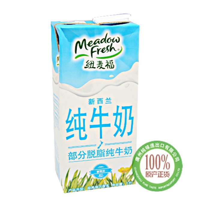 纽麦福部分脱脂纯牛奶 1L*12盒/件