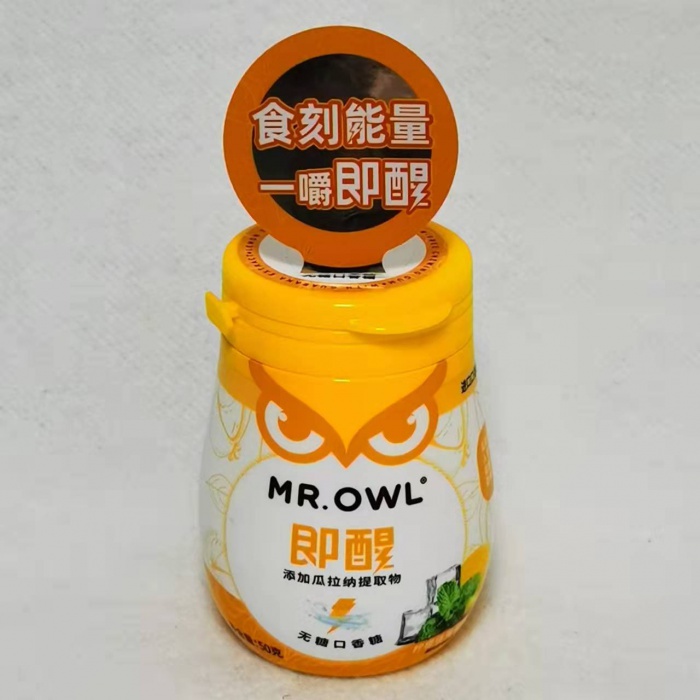 （新包装）猫头鹰先生即醒无糖口香糖（柠檬强薄荷味）50g*24罐/件