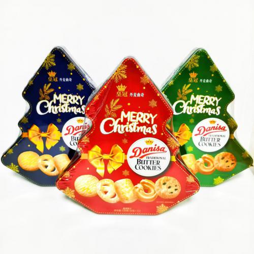 皇冠丹麦曲奇饼干缤纷装圣诞版（红色、绿色、蓝色混装）132g*18盒/件