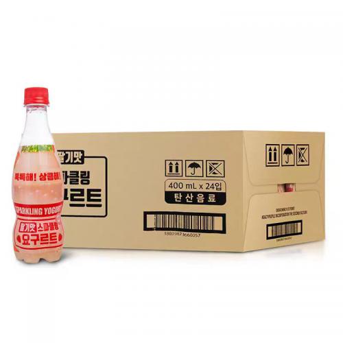 韩国YOUUS呱呱嘟乳酸菌草莓味碳酸饮料400ml*24瓶/件