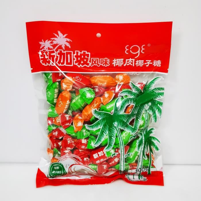 壹格新加坡风味椰肉椰子糖（彩色）300g*30包/件