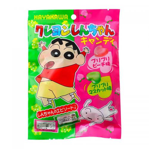 日本早川制果蜡笔小新爱心白桃青葡萄双拼水果糖78g*20包/件