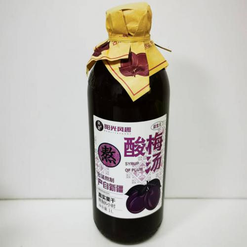 风趣玻璃瓶装酸梅汤植物风味饮料1L*8瓶...