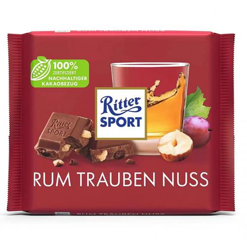 瑞特斯运动朗姆酒葡萄干榛仁碎牛奶巧克力制品100g*12块/组