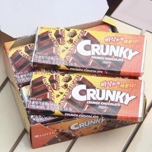 乐天crunky脆米代可可脂巧克力制品34g*12片*4盒/件