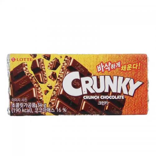乐天crunky脆米代可可脂巧克力制品34g*12片*4盒/件