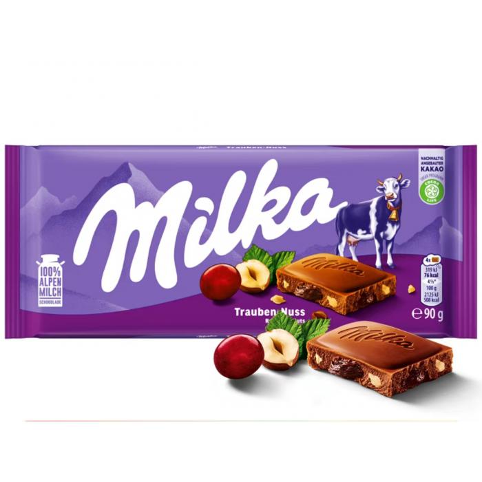Milka妙卡葡萄干杏仁巧克力90g*23块/件