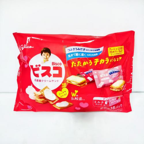 日本格力高牛奶、草莓奶油味夹心饼干（红色袋）137.6g*8包/件
