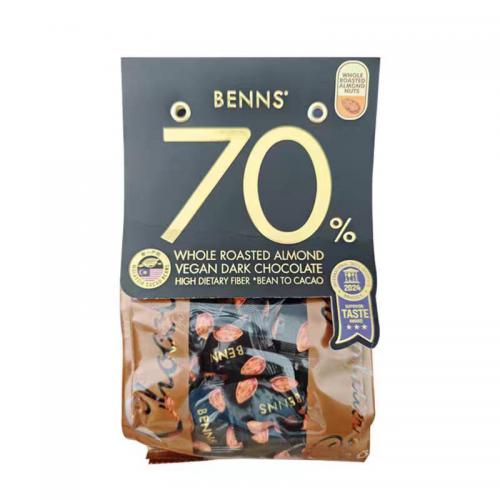 BENNS(贝纳丝)巴旦木夹心黑巧克力70%（可可含量）138g*12袋/件