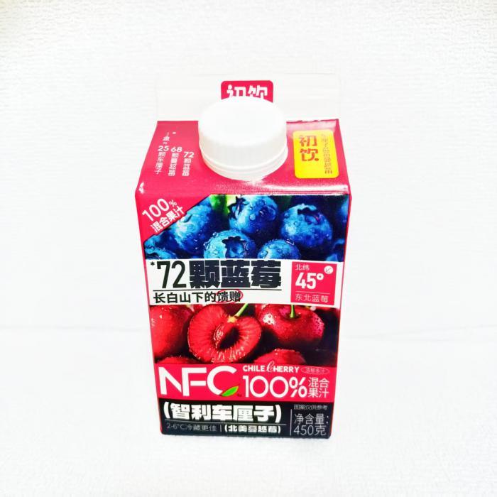初饮NFC车厘子蓝莓蔓越莓100%混合果汁（爆爆果汁屋顶盒装）450g*15盒/件