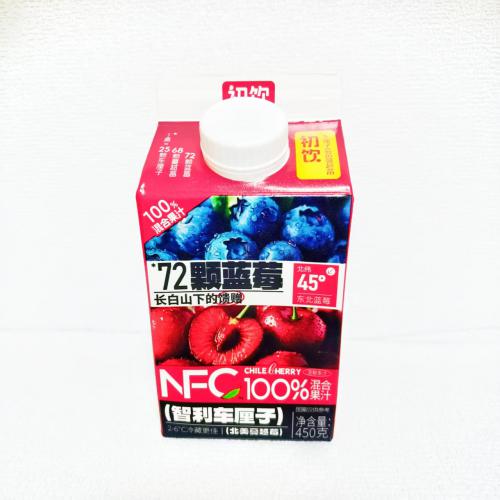 初饮NFC车厘子蓝莓蔓越莓100%混合果汁（爆爆果汁屋顶盒装）450g*15盒/件